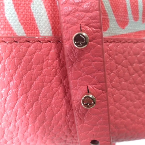 RARE Kate Spade Genuine Leather Pink & White Canvas Palm Tree Satchel Cr… - Picture 16 of 16